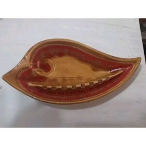 Vintage Santa Anita Ware Ashtray ART Pottery 11x5.5 Brown Orange Drip Glaze R-11